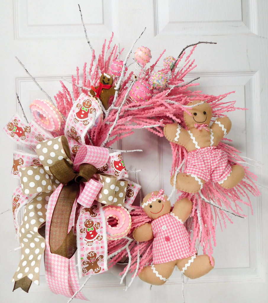 Flocked Pink Gingerbread Wreath