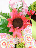 Hydrangea Fabric Bow Grapevine Wreath