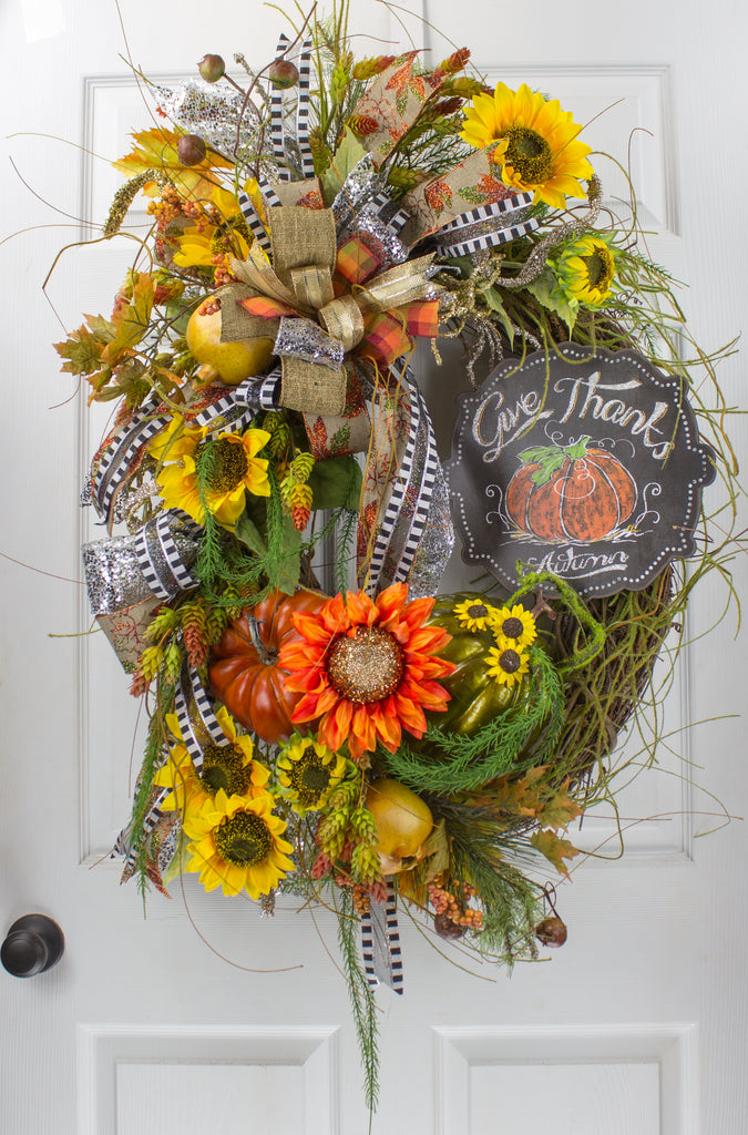 Give Thanks Autumn Sunflower Wreath
