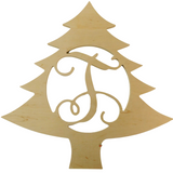 Monogrammed 18" Wooden Single Initial Christmas Tree Wall Hanger