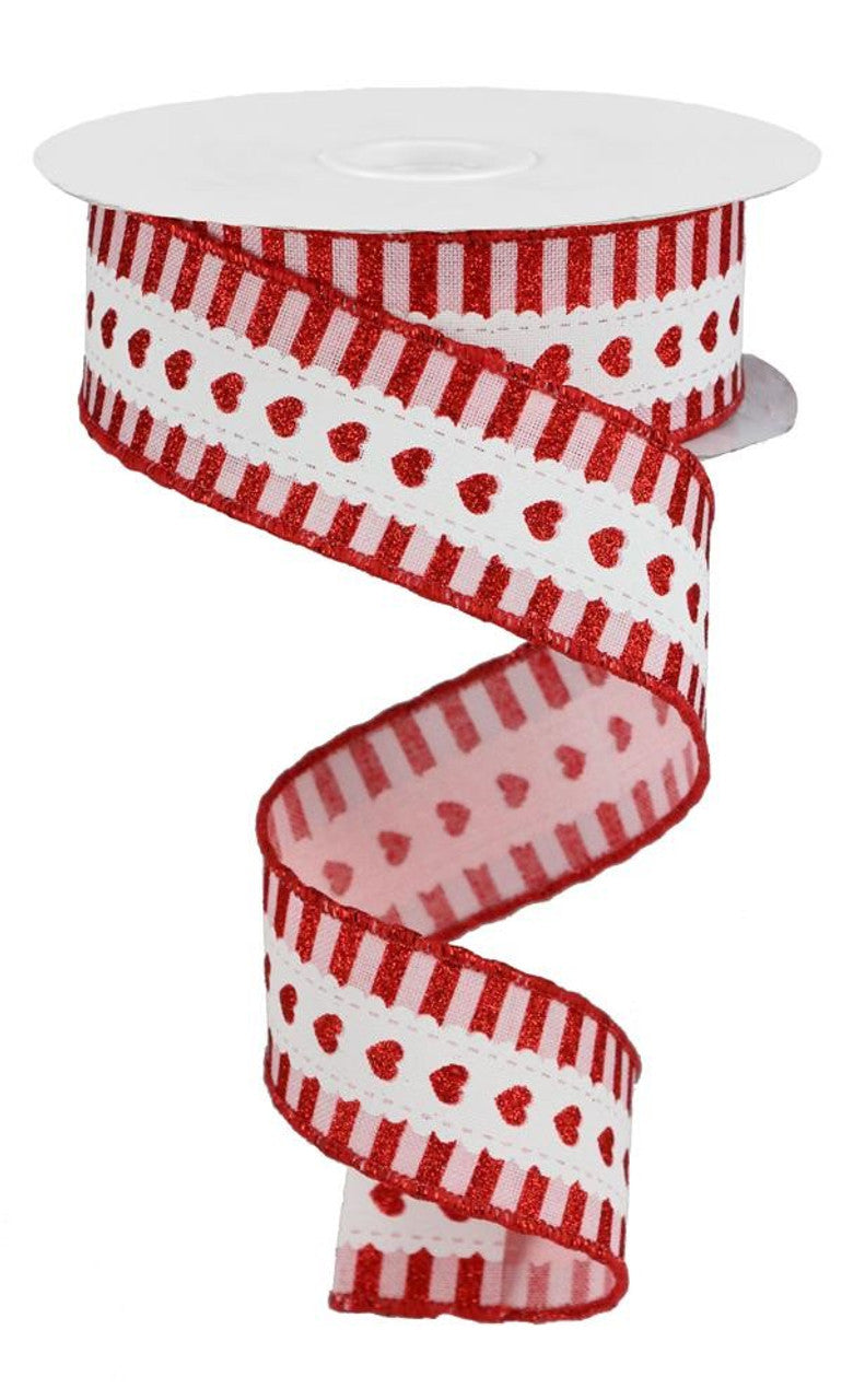 1.5" Lace Heart/Stripe Ribbon