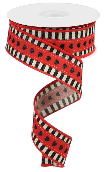 1.5" Lace Heart/Stripe Ribbon