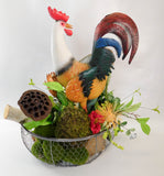 Rooster in Chicken Wire Basket