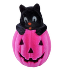 Flocked Black Cat on Jack-o-Lantern