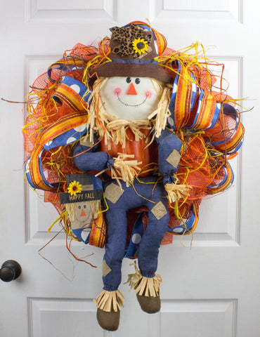 Fall Scarecrow Deco Mesh Wreath