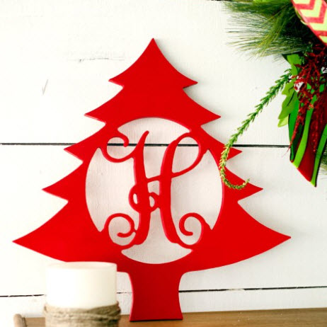 Monogrammed 18" Wooden Single Initial Christmas Tree Wall Hanger
